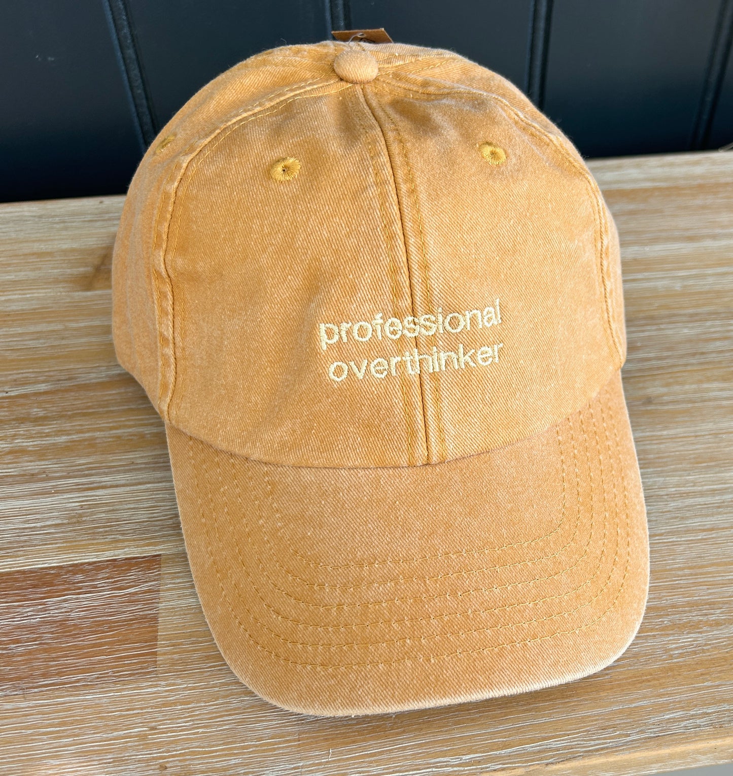 Vintage Coloured Cap 'professional overthinker' Mustard