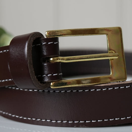 Hand Made Leather Belt - 30mm Brown with White Stitch
