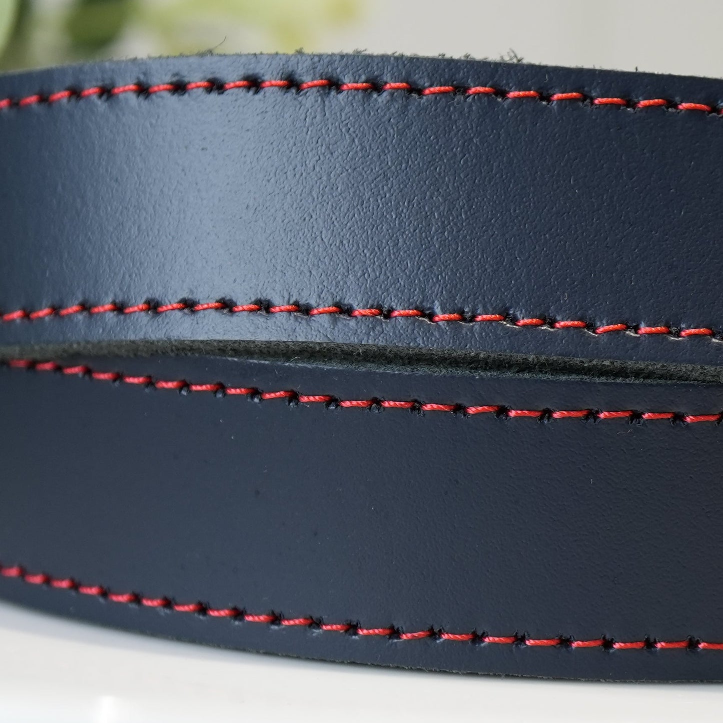 Hand Made Leather Belt - 25mm Navy with Red Stitch