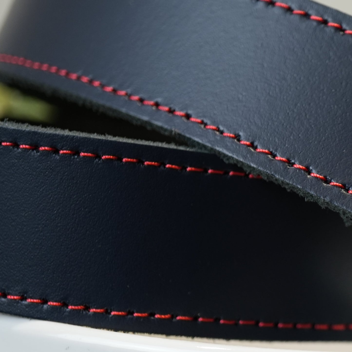 Hand Made Leather Belt - 30mm Navy with Red Stitch