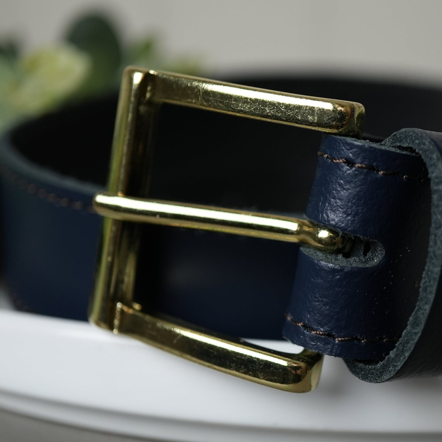 Hand Made Leather Belt - 30mm Navy with Navy Stitch