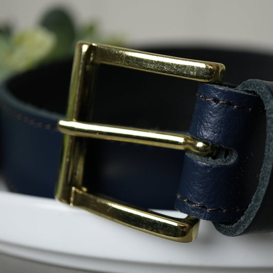 Hand Made Leather Belt - 30mm Navy with Navy Stitch