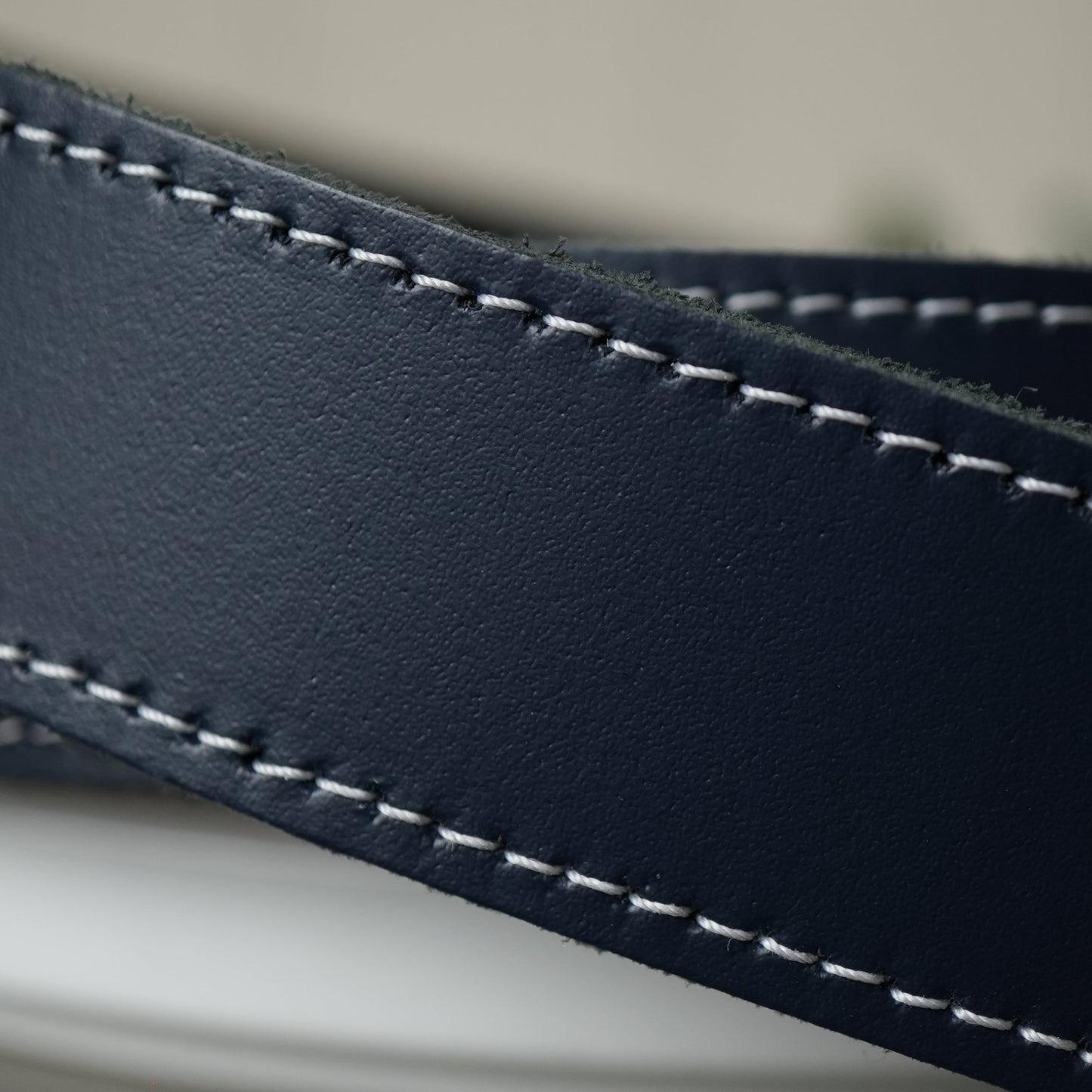 Hand Made Leather Belt - 30mm Navy with White Stitch