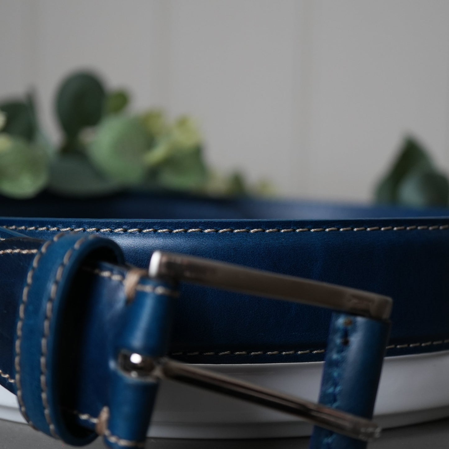 Vibrant Blue Leather Belt 35mm