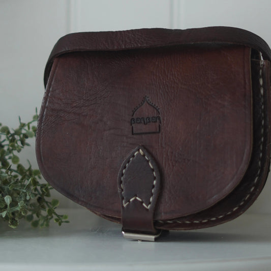 SMALL LEATHER SADDLE BAG, DARK BROWN