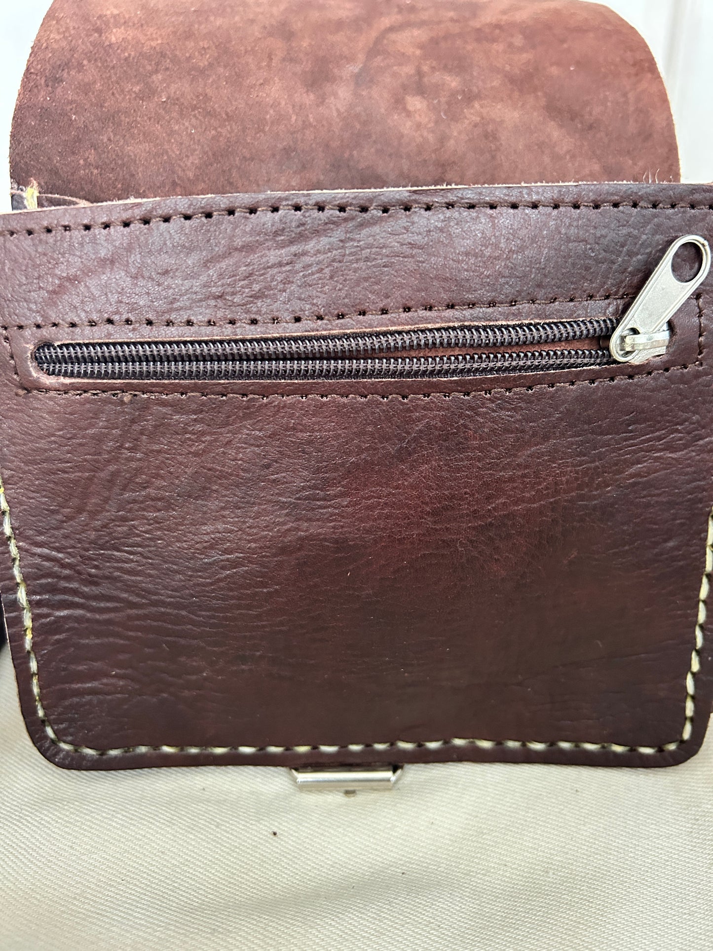 SMALL LEATHER SADDLE BAG, DARK BROWN