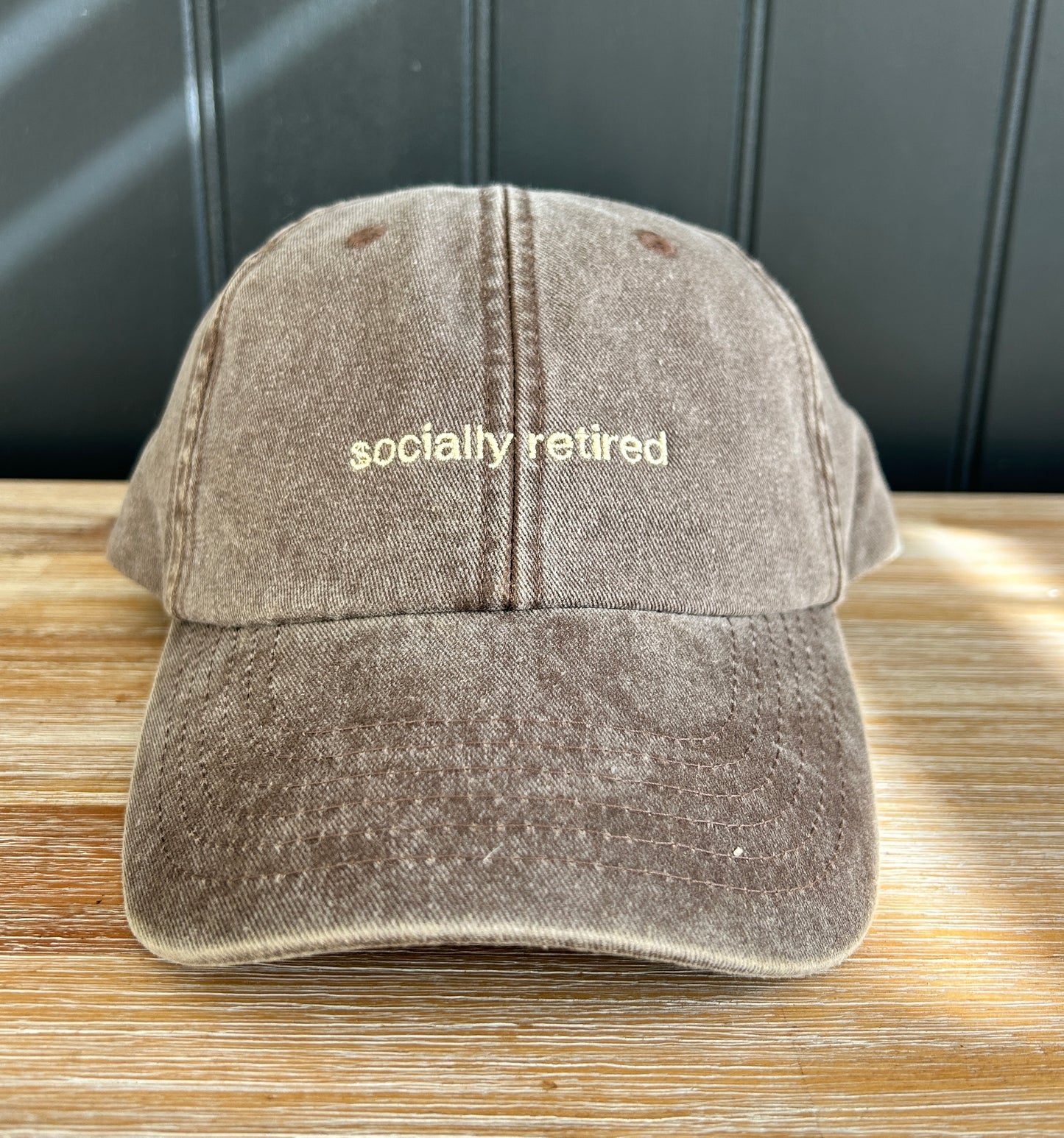 Vintage Coloured Cap 'socially retired' Brown