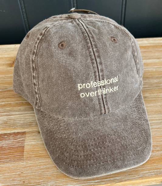 Vintage Coloured Cap 'professional overthinker' Brown