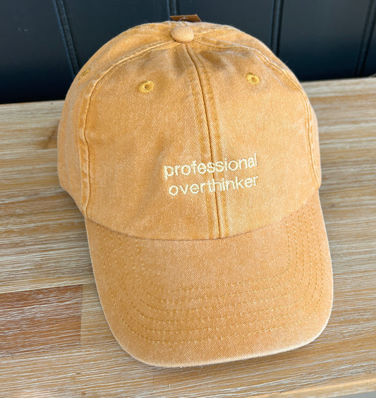 Vintage Coloured Cap 'professional overthinker' Mustard