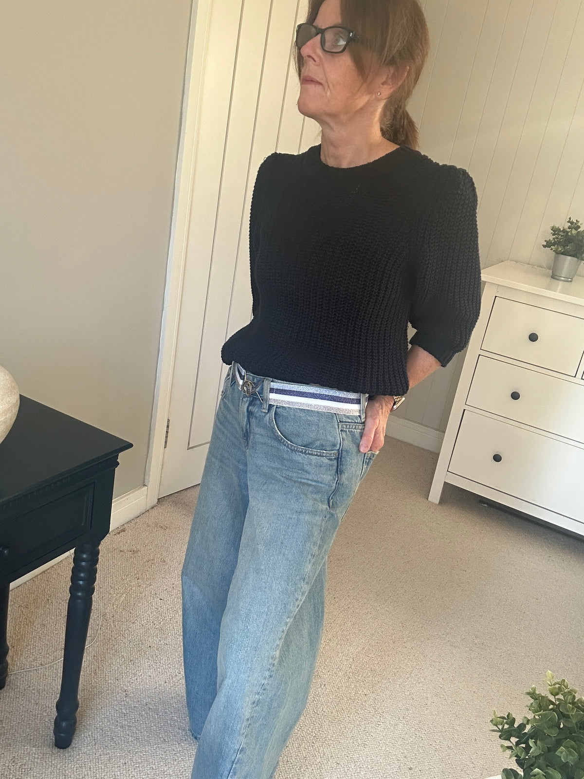 Blue Stripe Stretch Belt - Small