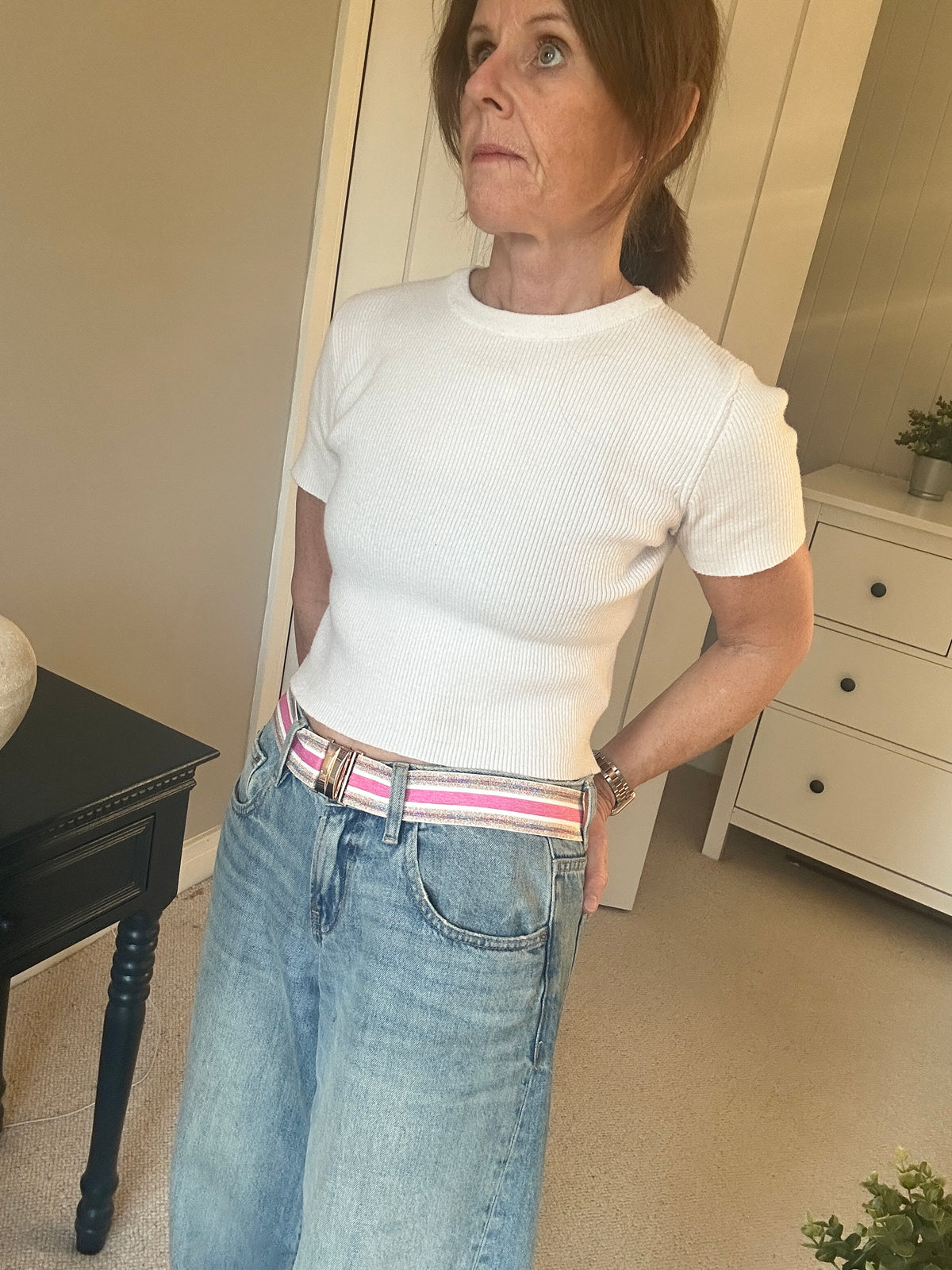 Pink Stripe Stretch Belt - Medium