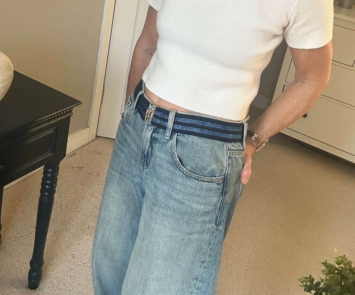 Blue and Navy Stretch Belt - Medium