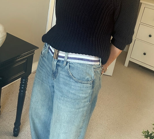 Blue Sparkle Stripe Stretch Belt - Medium