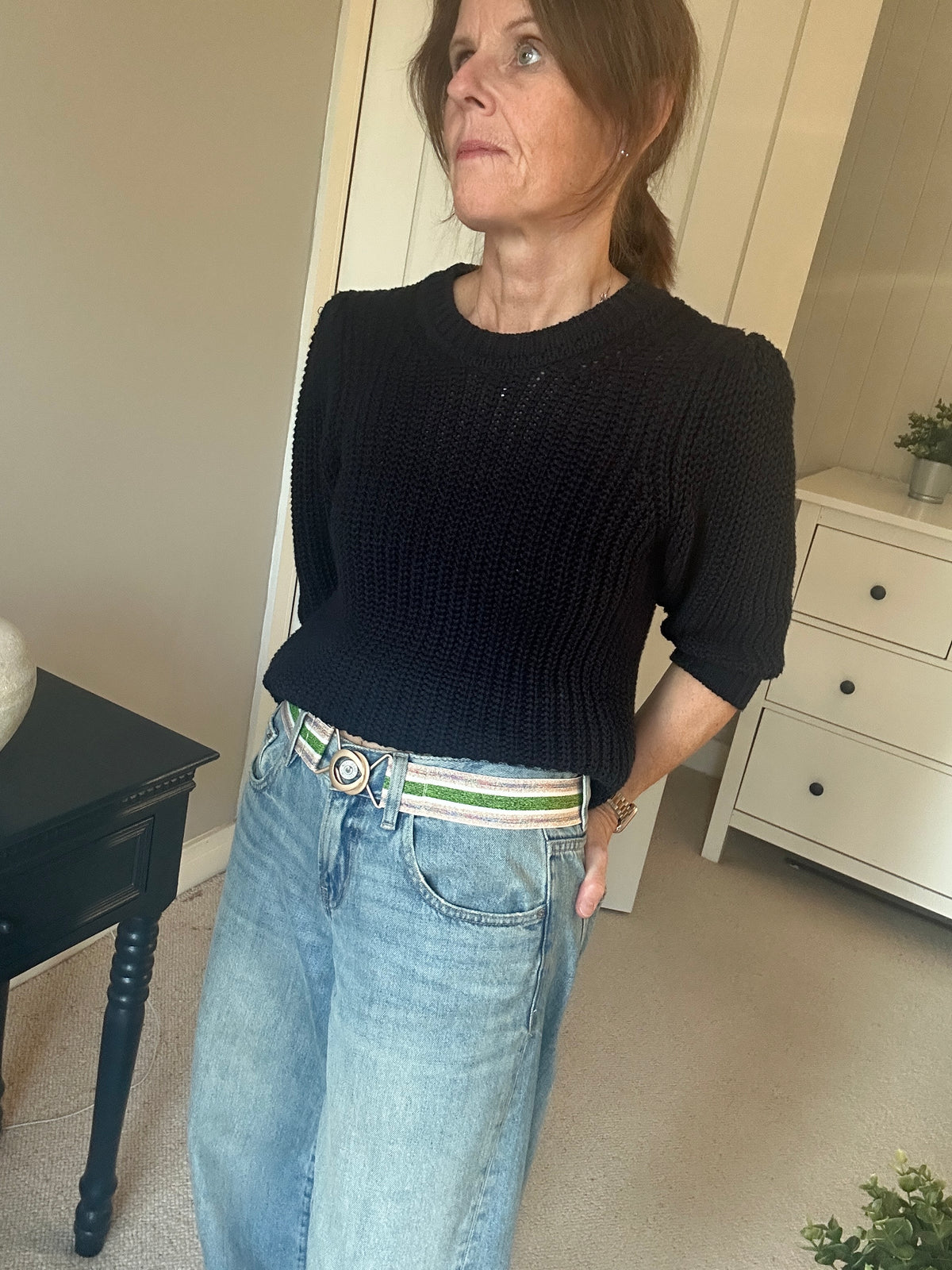 Green Stripe Stretch Belt - Medium