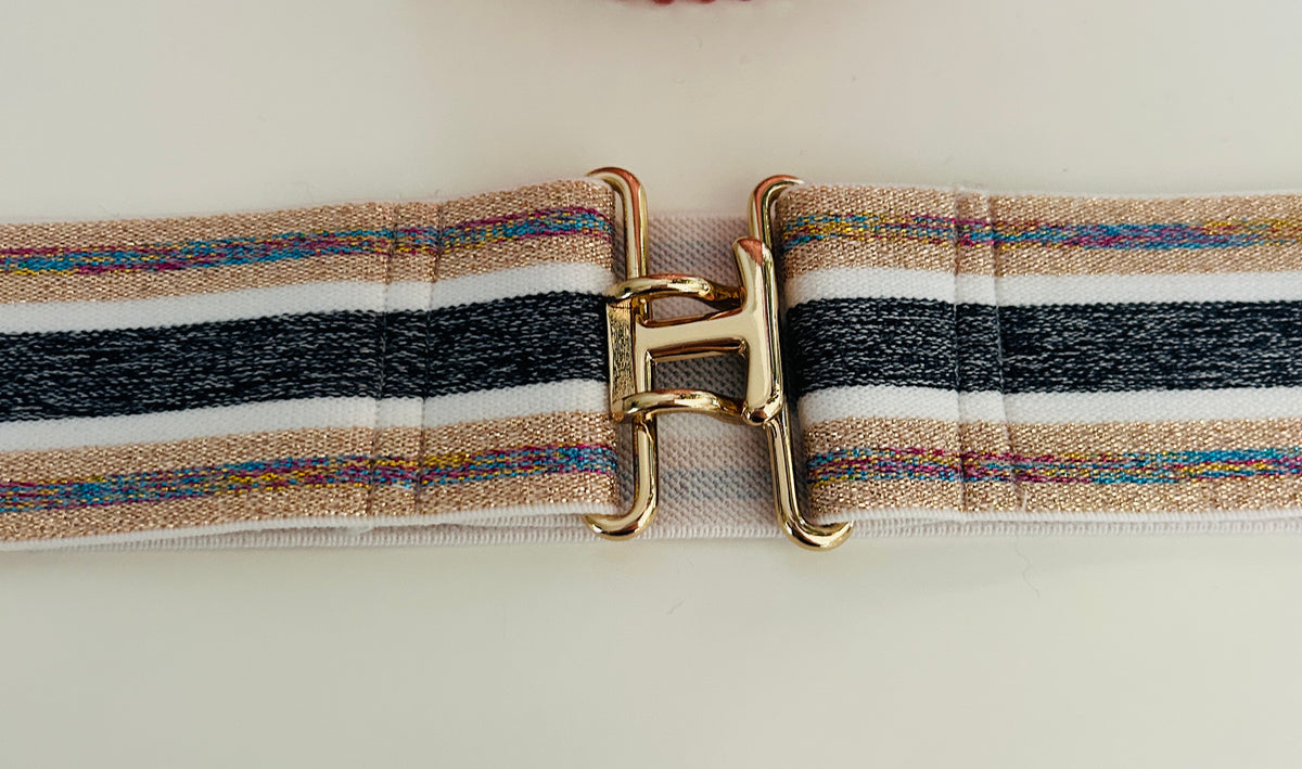 Grey Stripe Stretch Belt - Medium