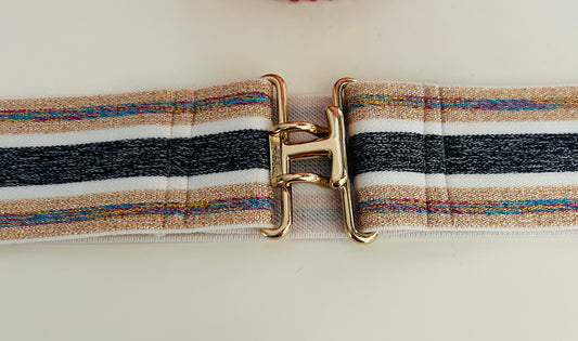 Grey Stripe Stretch Belt - Medium