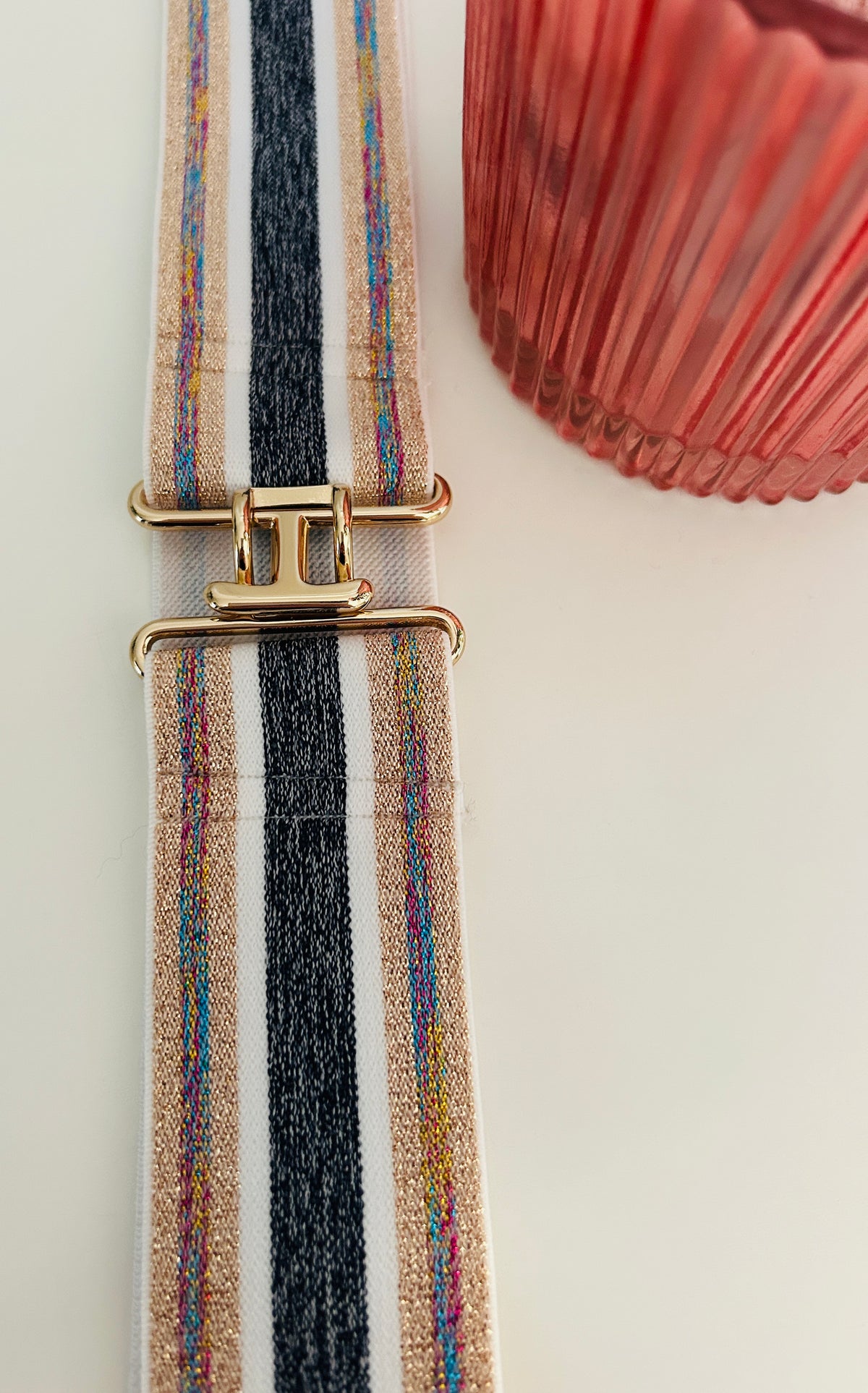 Grey Stripe Stretch Belt - Medium