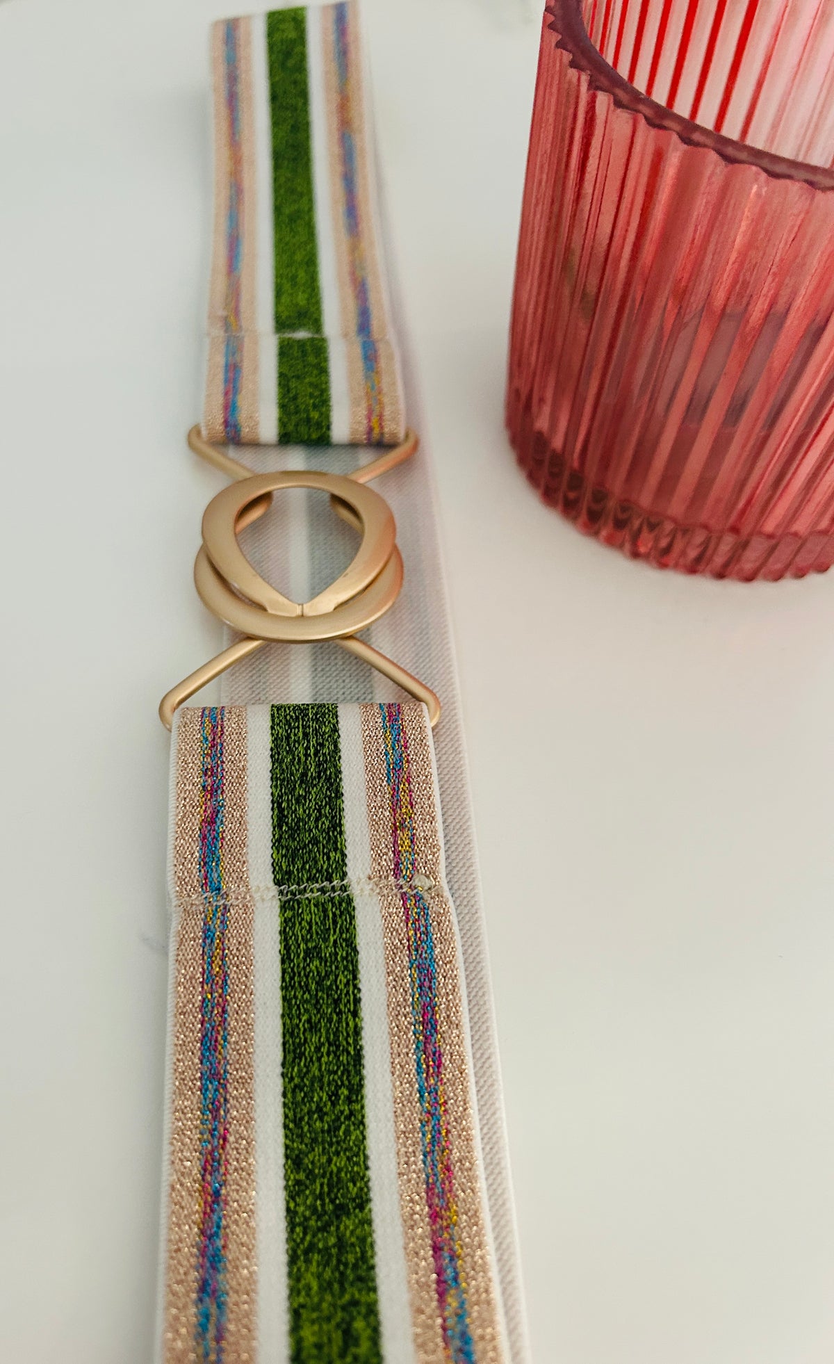Green Stripe Stretch Belt - Medium
