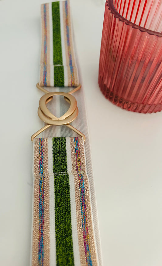 Green Stripe Stretch Belt - Medium
