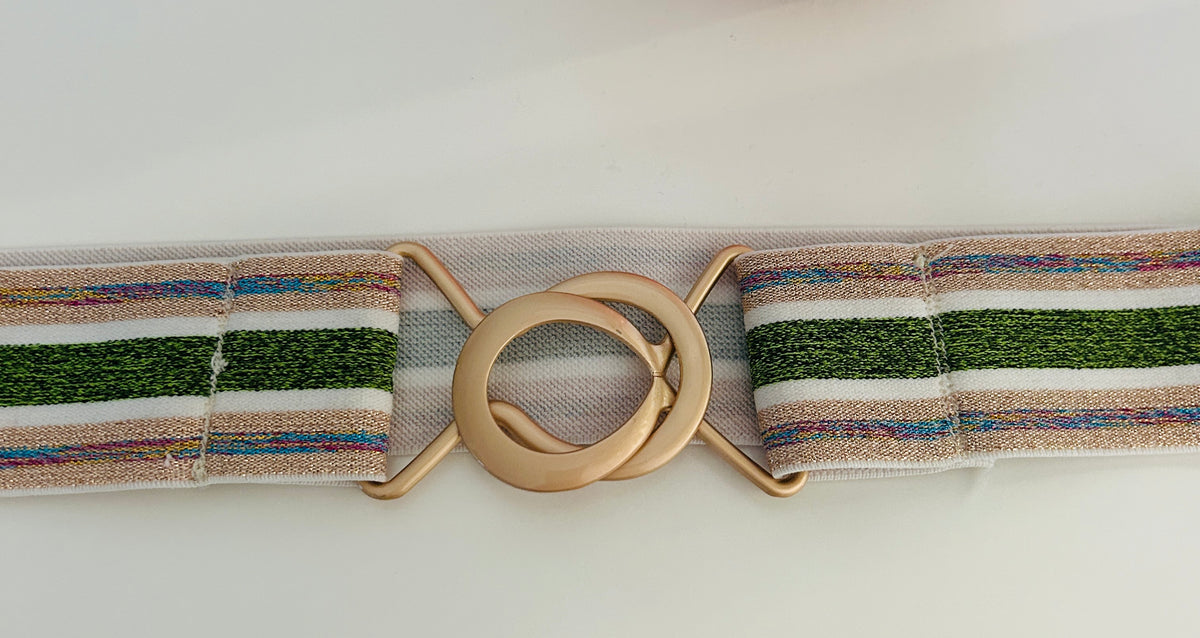 Green Stripe Stretch Belt - Medium