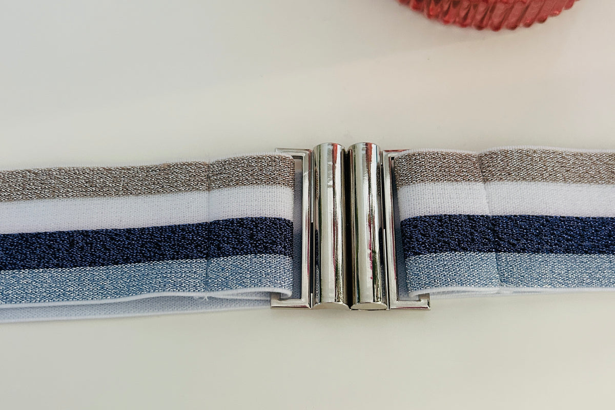 Blue Sparkle Stripe Stretch Belt - Medium