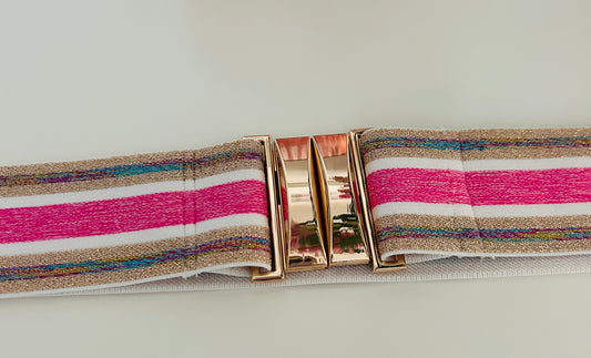 Pink Stripe Stretch Belt - Medium