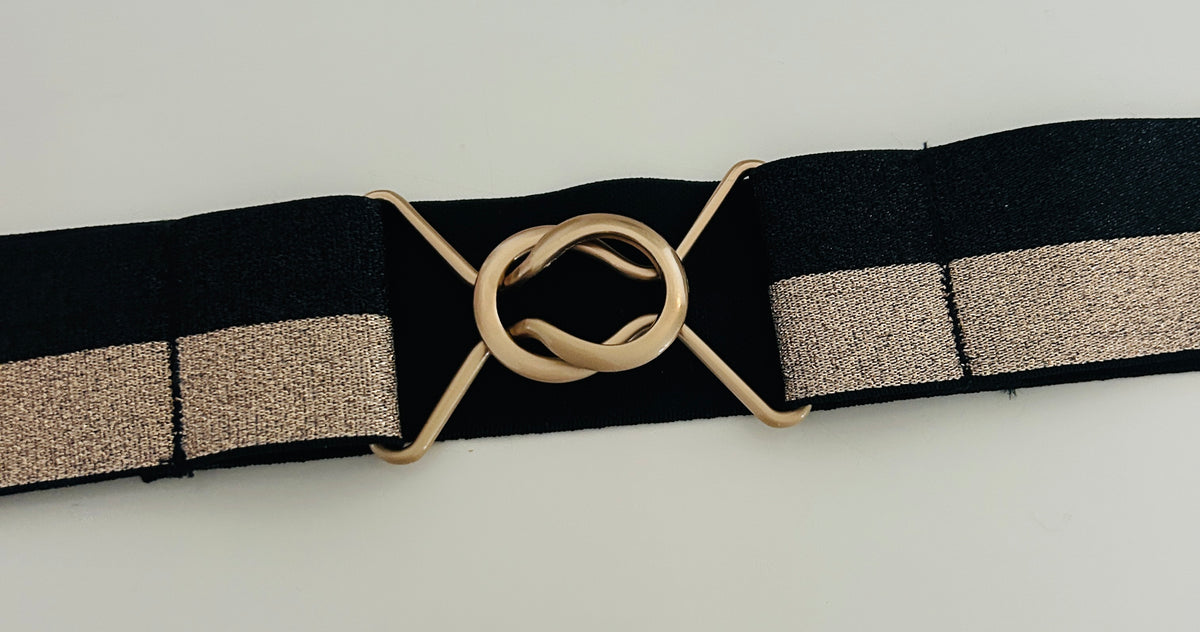Black and Gold Stretch Belt - Medium