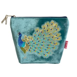 Lua Peacock Velvet Cosmetic Purse