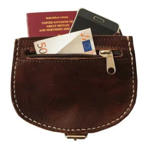 SMALL LEATHER SADDLE BAG, DARK BROWN