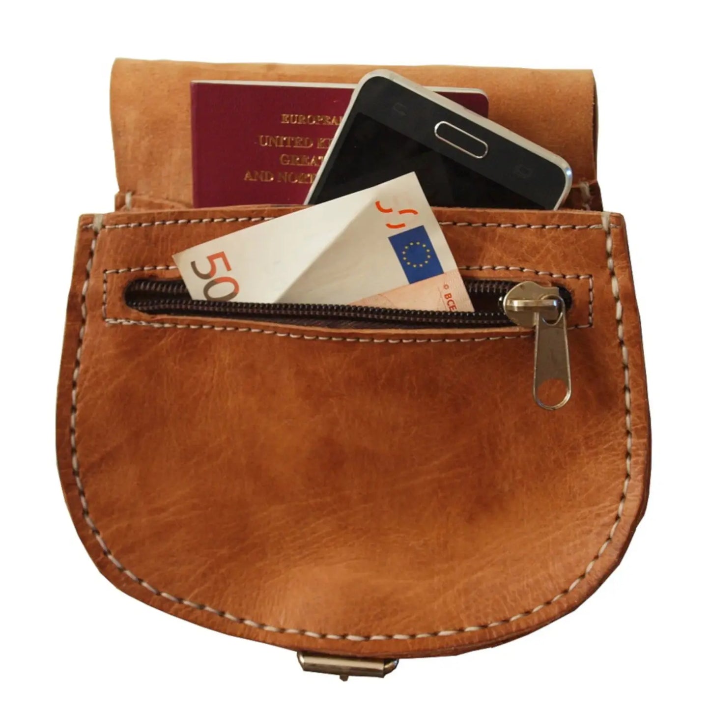 SMALL LEATHER SADDLE BAG, TAN