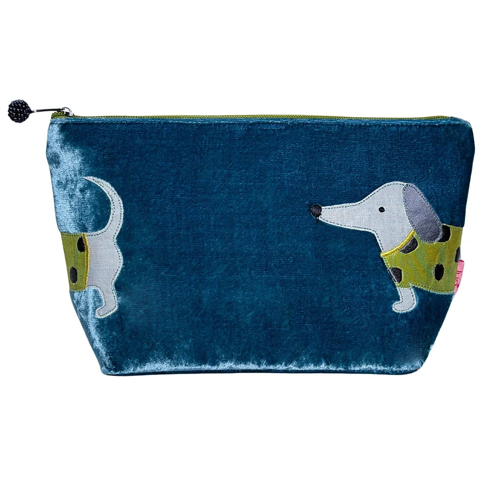 Lua Sausage Dog Velvet Large Cosmetic Bag
